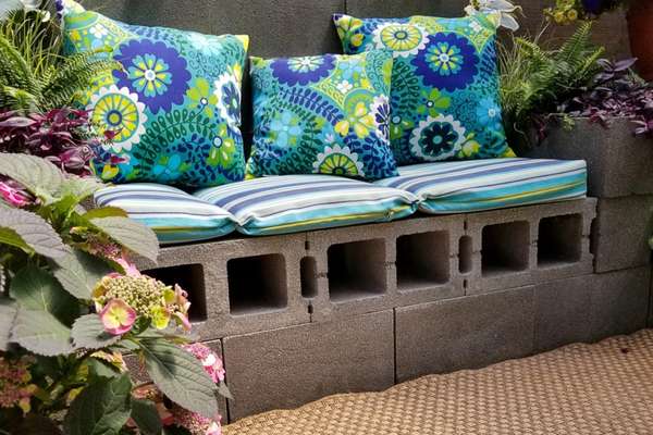 Cinder Block Outdoor Garden Bench